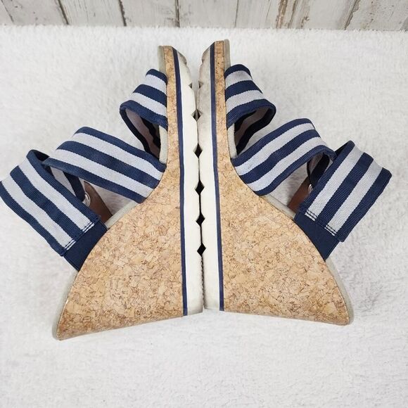 Skechers Wedge Sandals Navy Blue Striped Size 9 - Picture 9 of 10